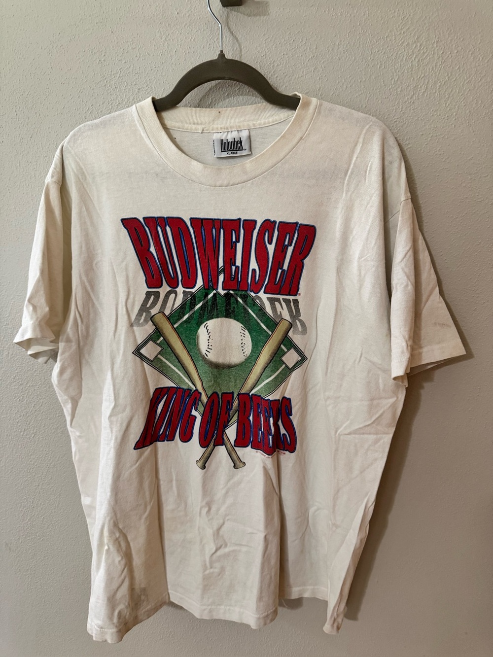 Vintage 1993 Budweiser Baseball King Of Beers Graphic T-Shirt XL White single s